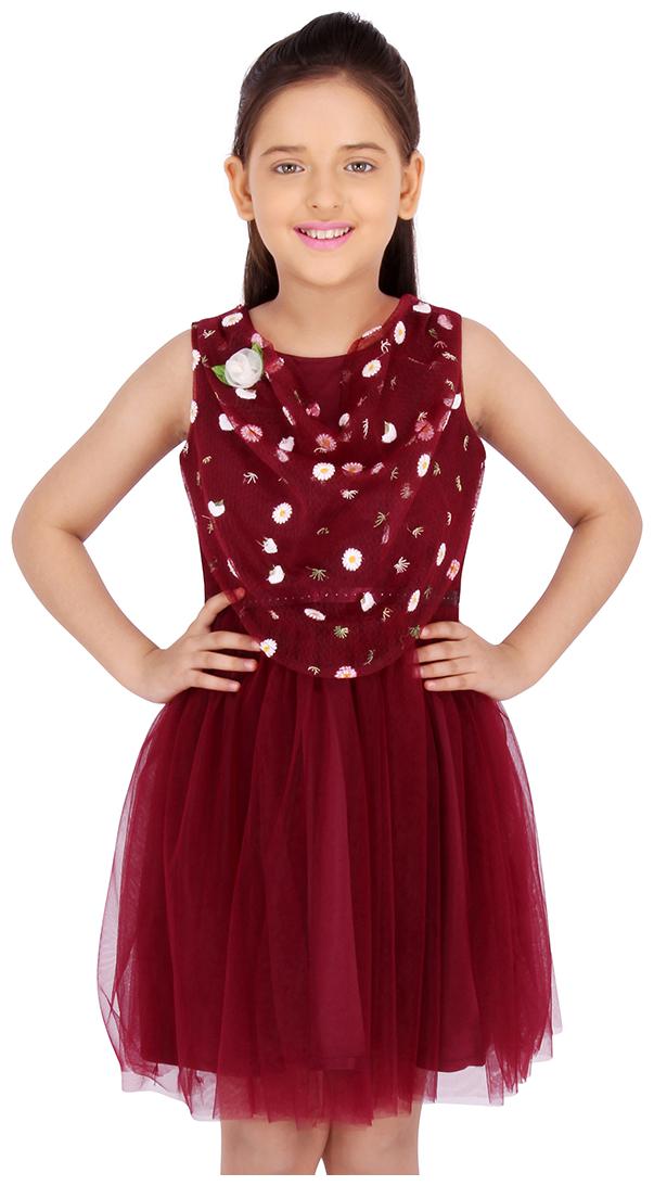 

Cutecumber Maroon Net Sleeveless Knee Length Princess Frock ( Pack of 1 )