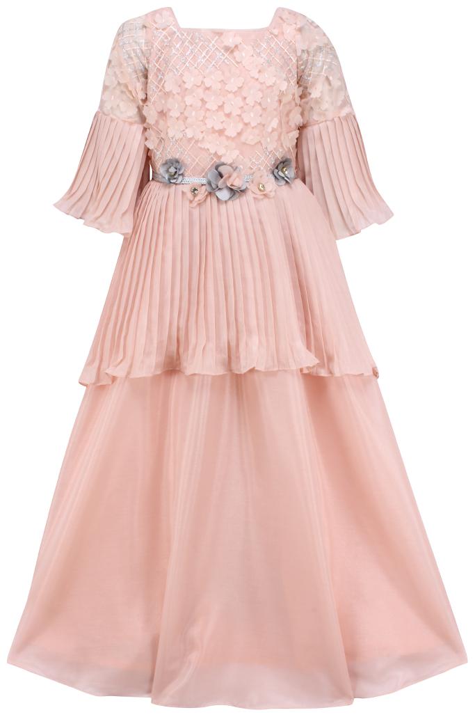 

Cutecumber Girl s Georgette Embellished 3 4th sleeves Gown - Orange