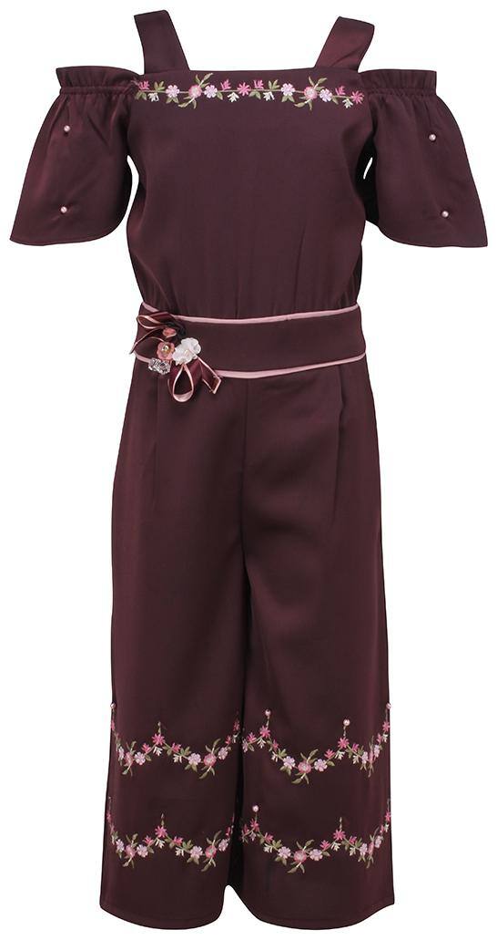 Cutecumber Baby girl Satin Embellished Jumpsuit - Maroon
