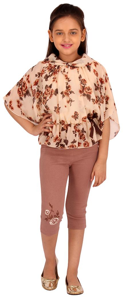 

Cutecumber Girl Georgette Top Bottom Set - Brown Beige