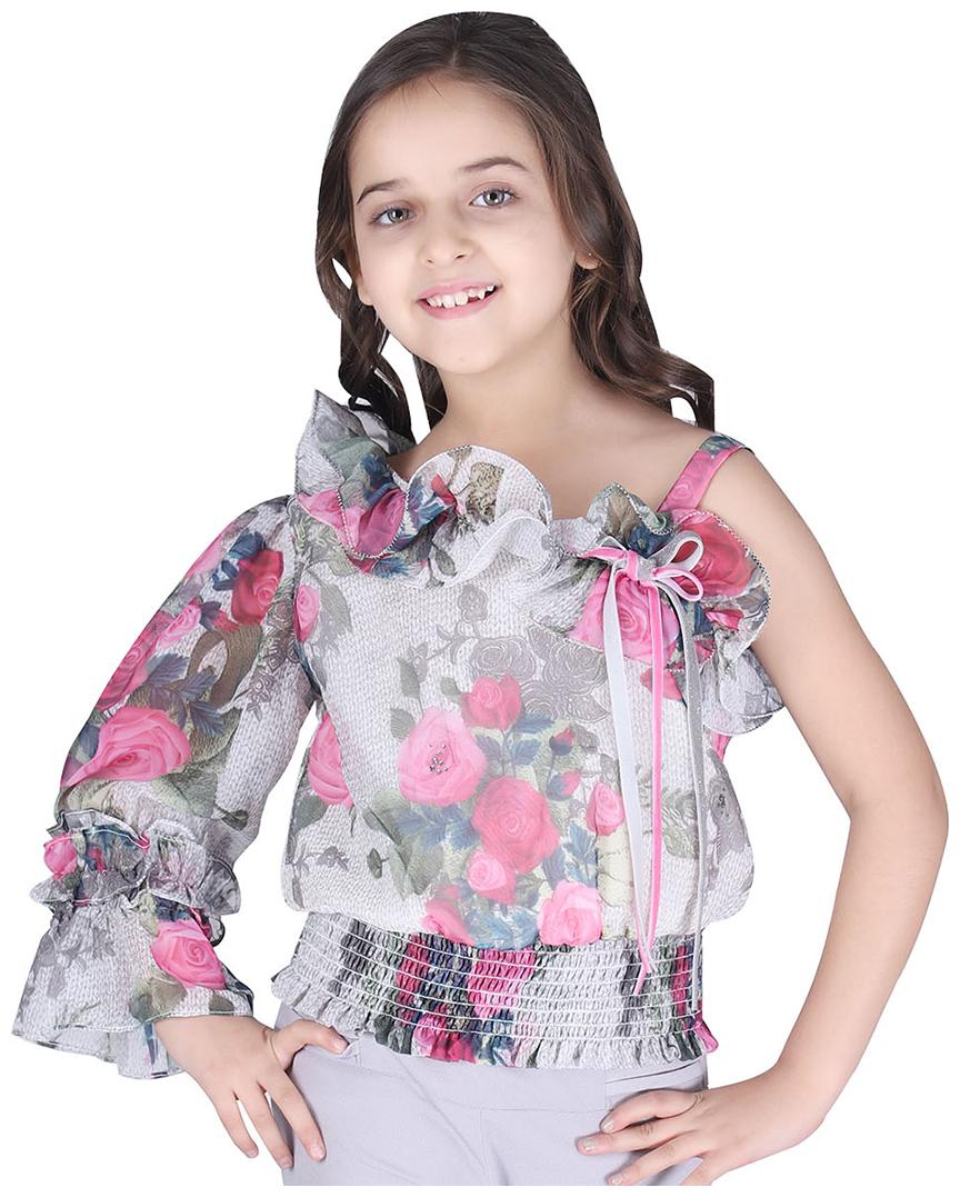 

Cutecumber Girl Georgette Floral Top - Grey
