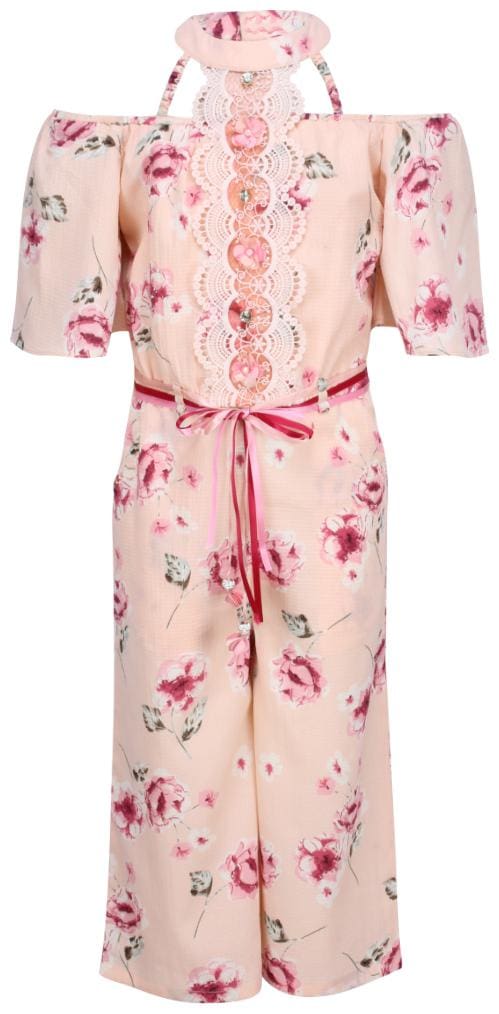 Cutecumber Georgette Floral Bodysuit For Girl - Pink