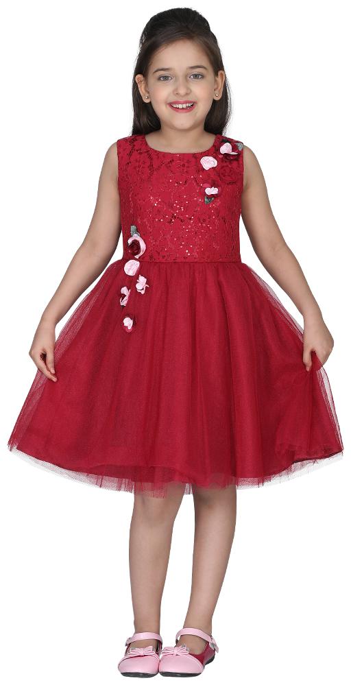 

Cutecumber Maroon Lace Sleeveless Knee Length Princess Frock ( Pack of 1 )