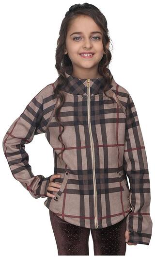 Cutecumber Girl Polyester Checked Winter jacket - Brown