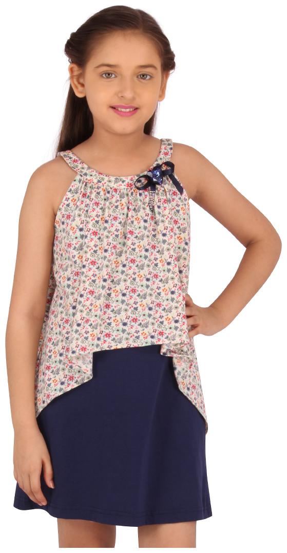 

Cutecumber Baby girl Knitted Printed Princess frock - Blue Beige