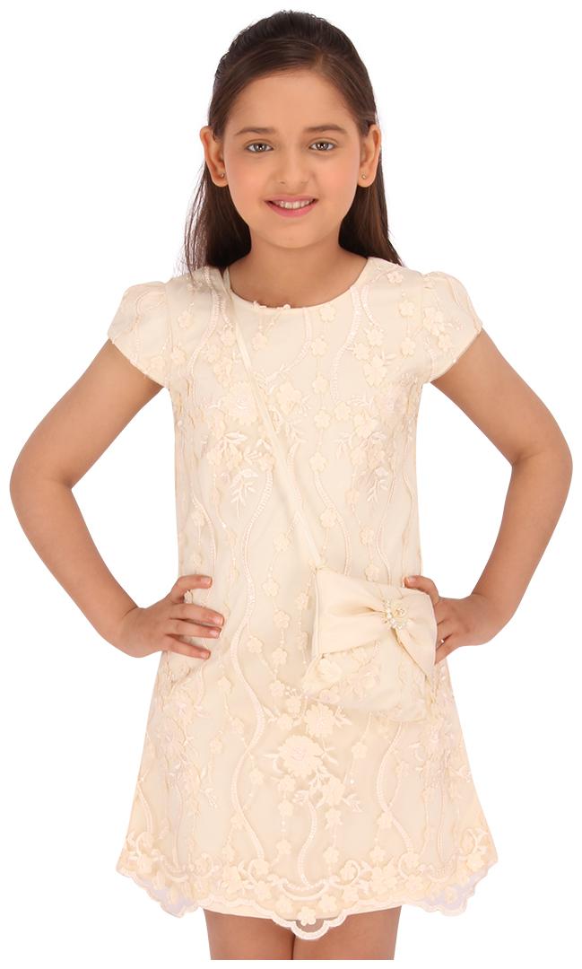 

Cutecumber Cream Net Short Sleeves Knee Length Princess Frock ( Pack of 1 )