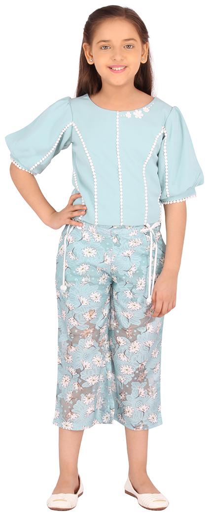 

Cutecumber Girl Georgette Top Bottom Set - Green