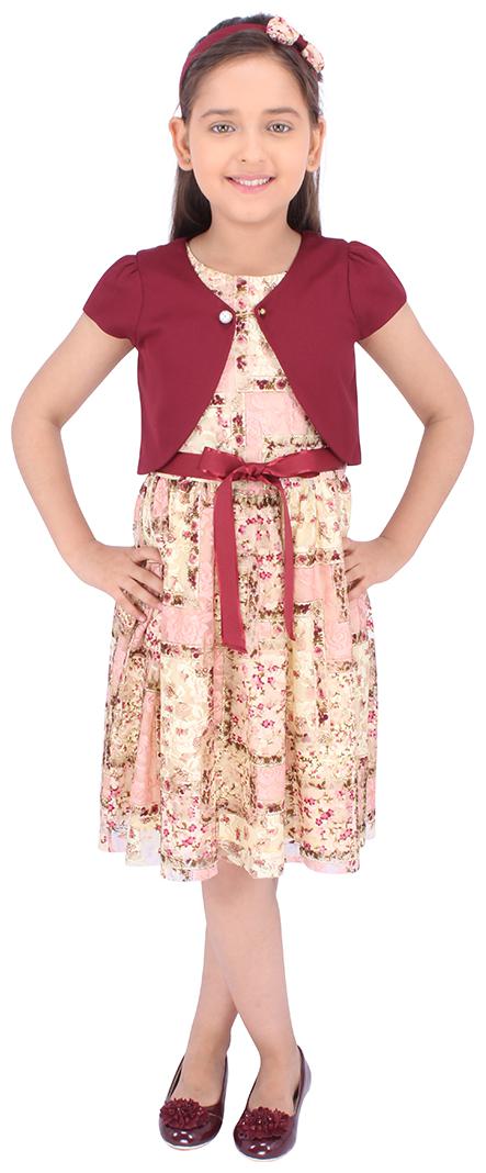 

Cutecumber Maroon Georgette Short Sleeves Knee Length Princess Frock ( Pack of 1 )