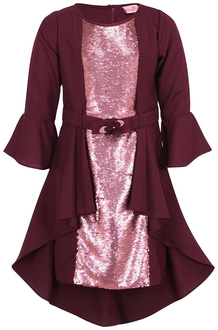 

Cutecumber Maroon Georgette 3 4th Sleeves Knee Length Princess Frock ( Pack of 1 )