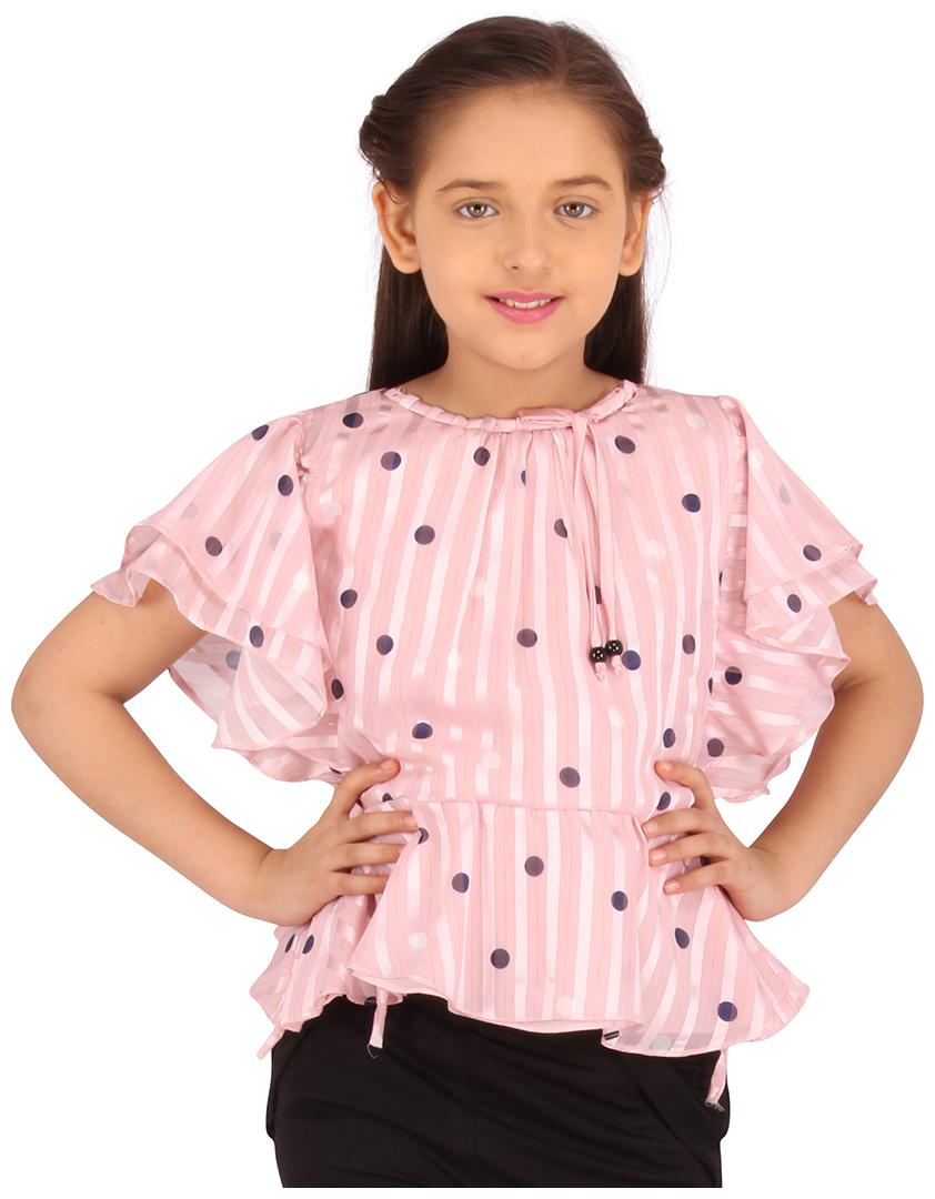 

Cutecumber Georgette Polka dots Top for Baby Girl - Pink