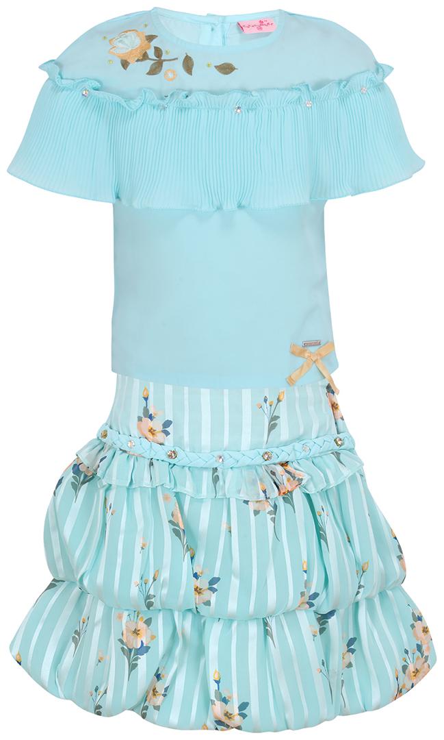 

Cutecumber Girl Georgette Top Bottom Set - Blue