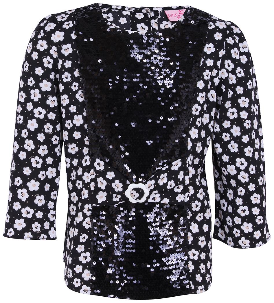 

Cutecumber Girl Polyester Floral Top - Black