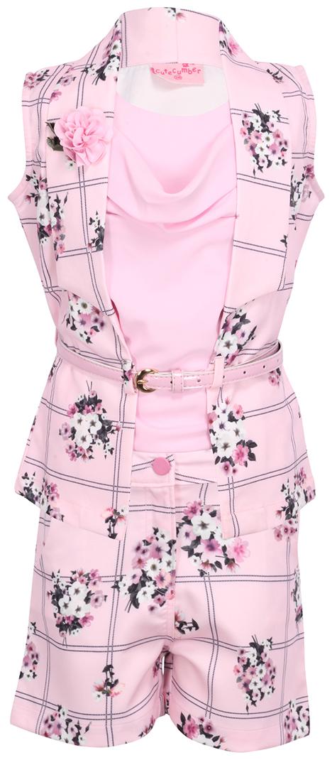 

Cutecumber Girl Polyester Top Bottom Set - Grey Pink