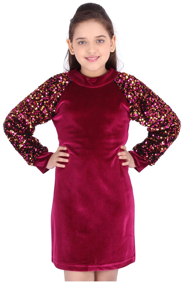 

Cutecumber Maroon Polyester Full Sleeves Knee Length Princess Frock ( Pack of 1 )