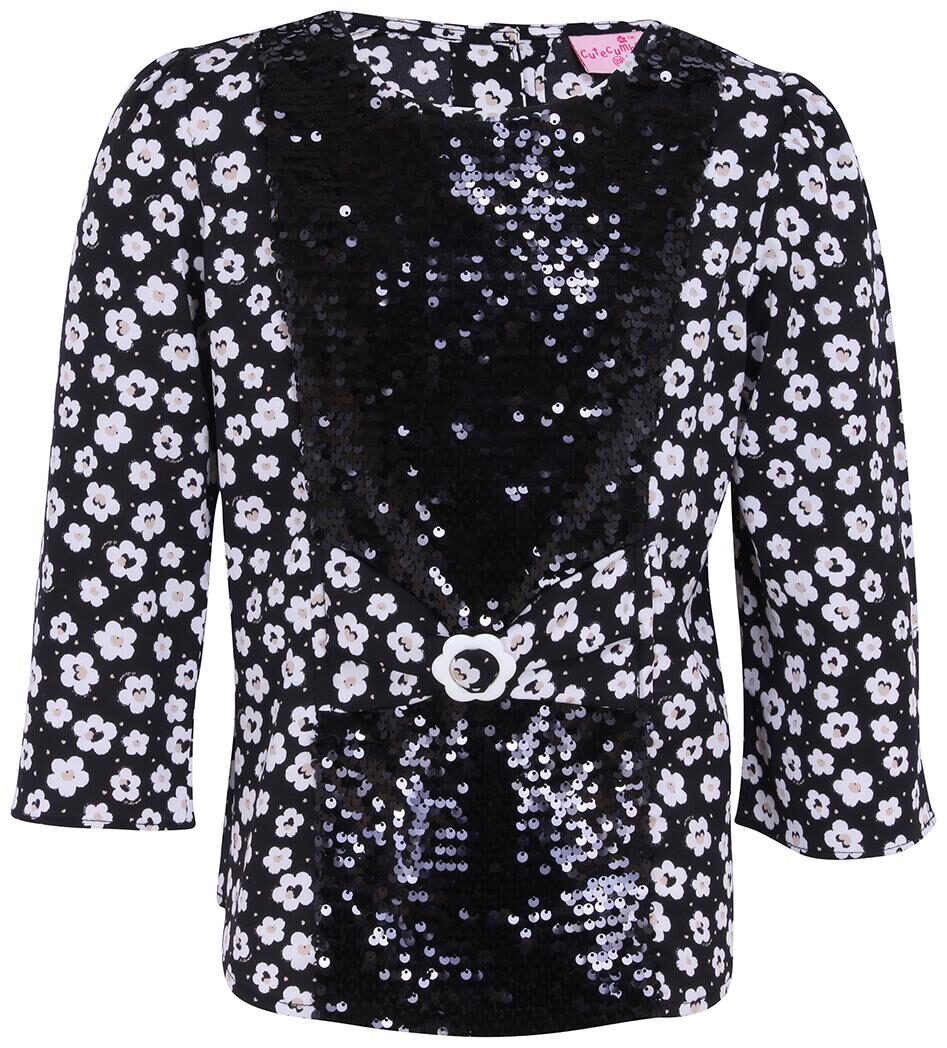 

Cutecumber Girl Polyester Floral Top - Black