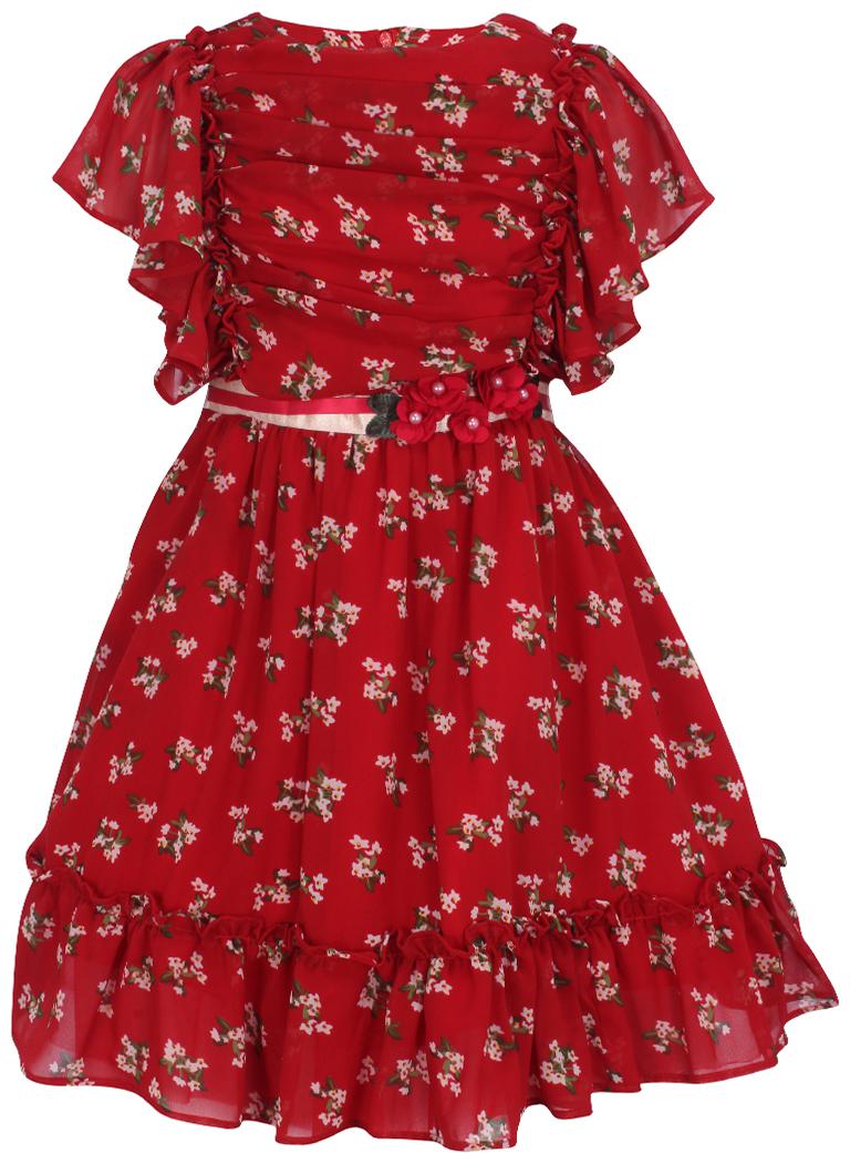 

Cutecumber Red Georgette Short Sleeves Knee Length Princess Frock ( Pack of 1 )