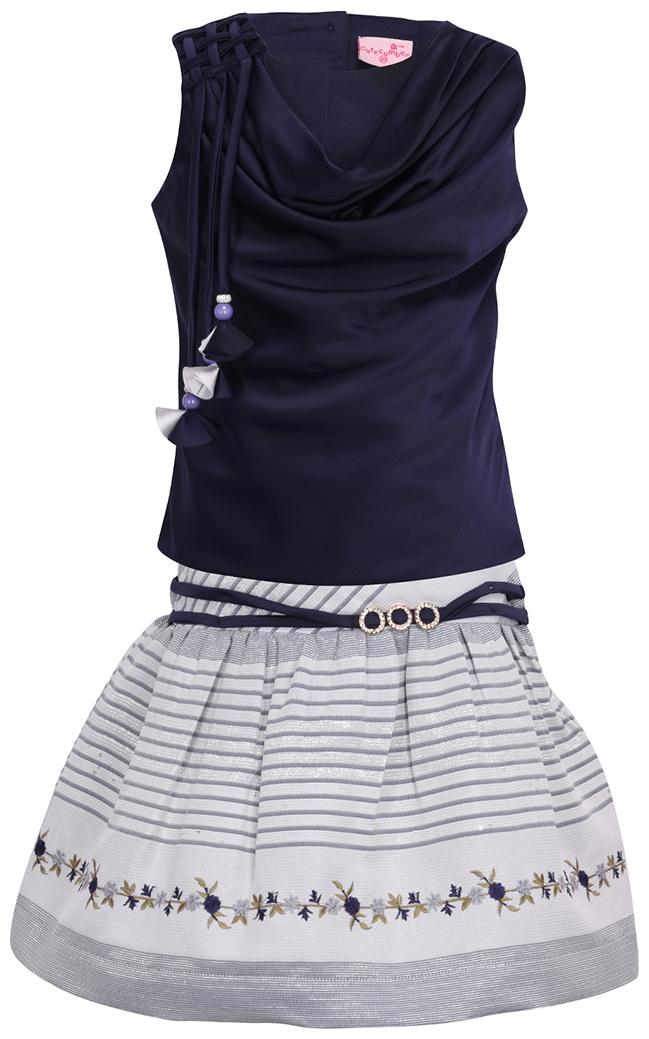 

Cutecumber Girl Georgette Top Bottom Set - Blue