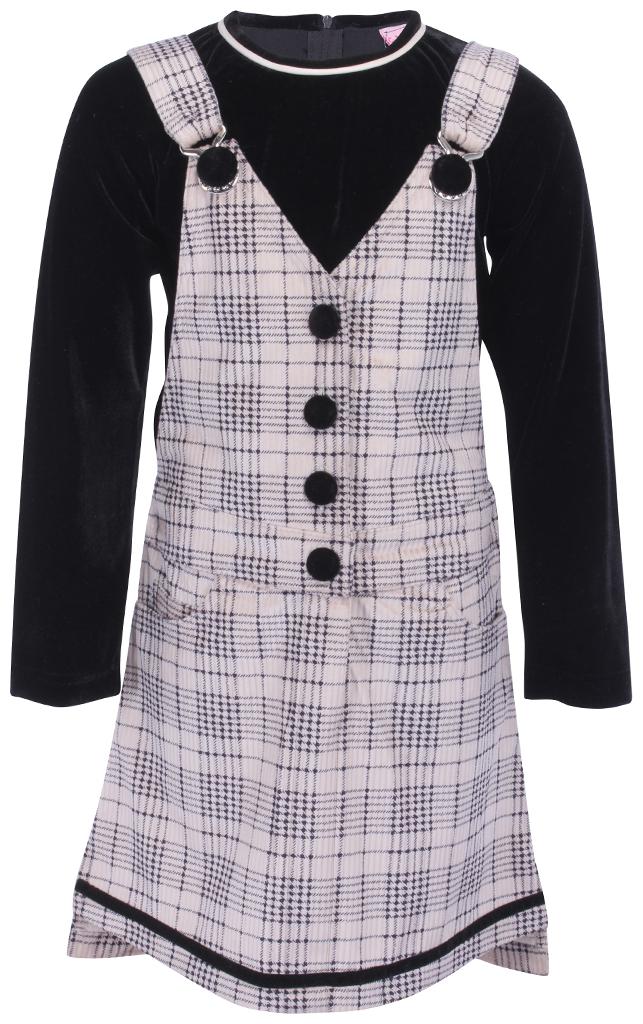 

Cutecumber Baby girl Velvet Checked Princess frock - Beige Black