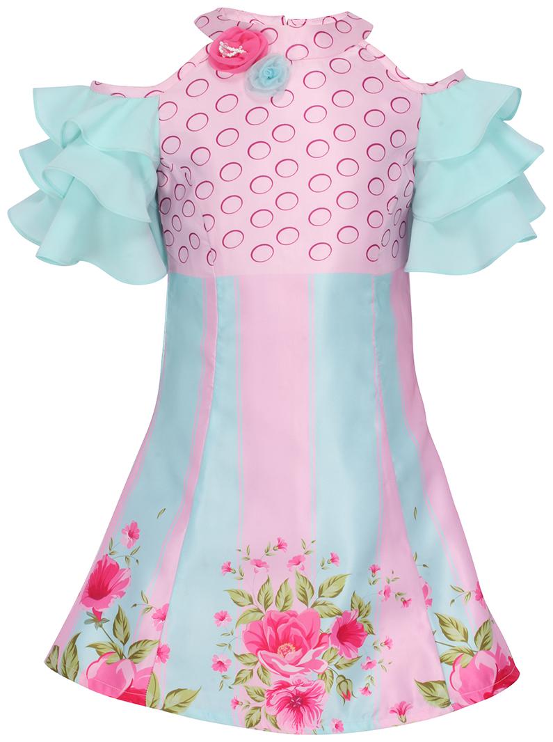 

Cutecumber Pink Blue Satin Short Sleeves Knee Length Princess Frock ( Pack of 1 )