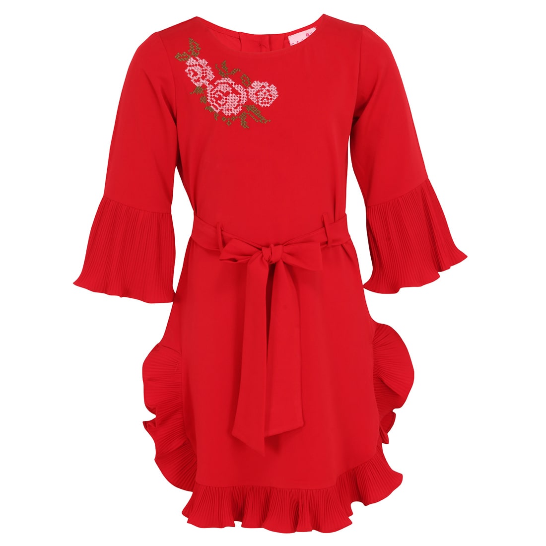 

Cutecumber Red Georgette 3 4th Sleeves Knee Length Princess Frock ( Pack of 1 )