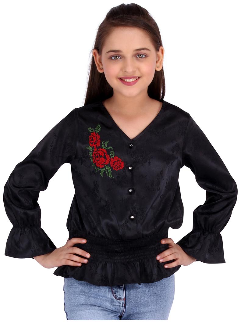 

Cutecumber Girl Satin Printed Top - Black