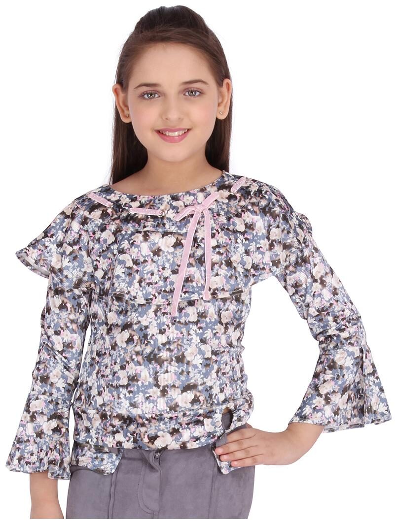 

Cutecumber Girl Polyester Floral Top - Grey