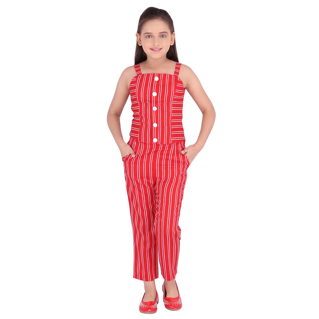 

Cutecumber Girl Polyester Top Bottom Set - Red