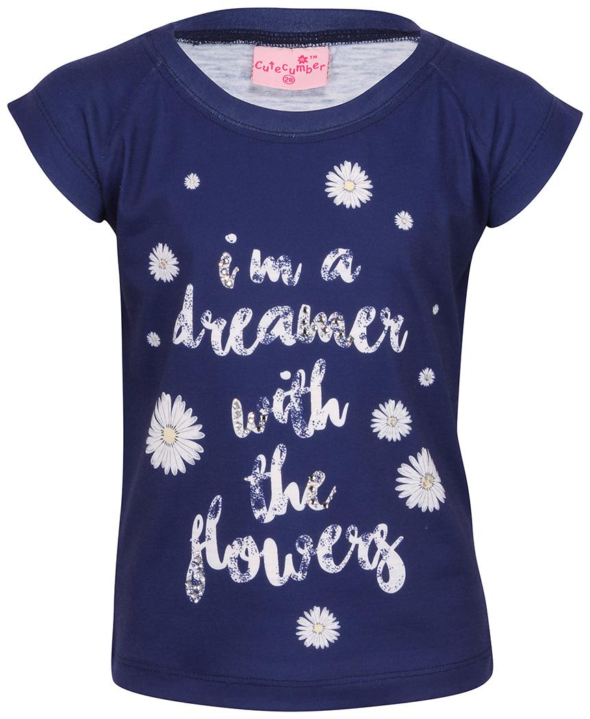 

Cutecumber Girl Knitted Printed T shirt - Blue