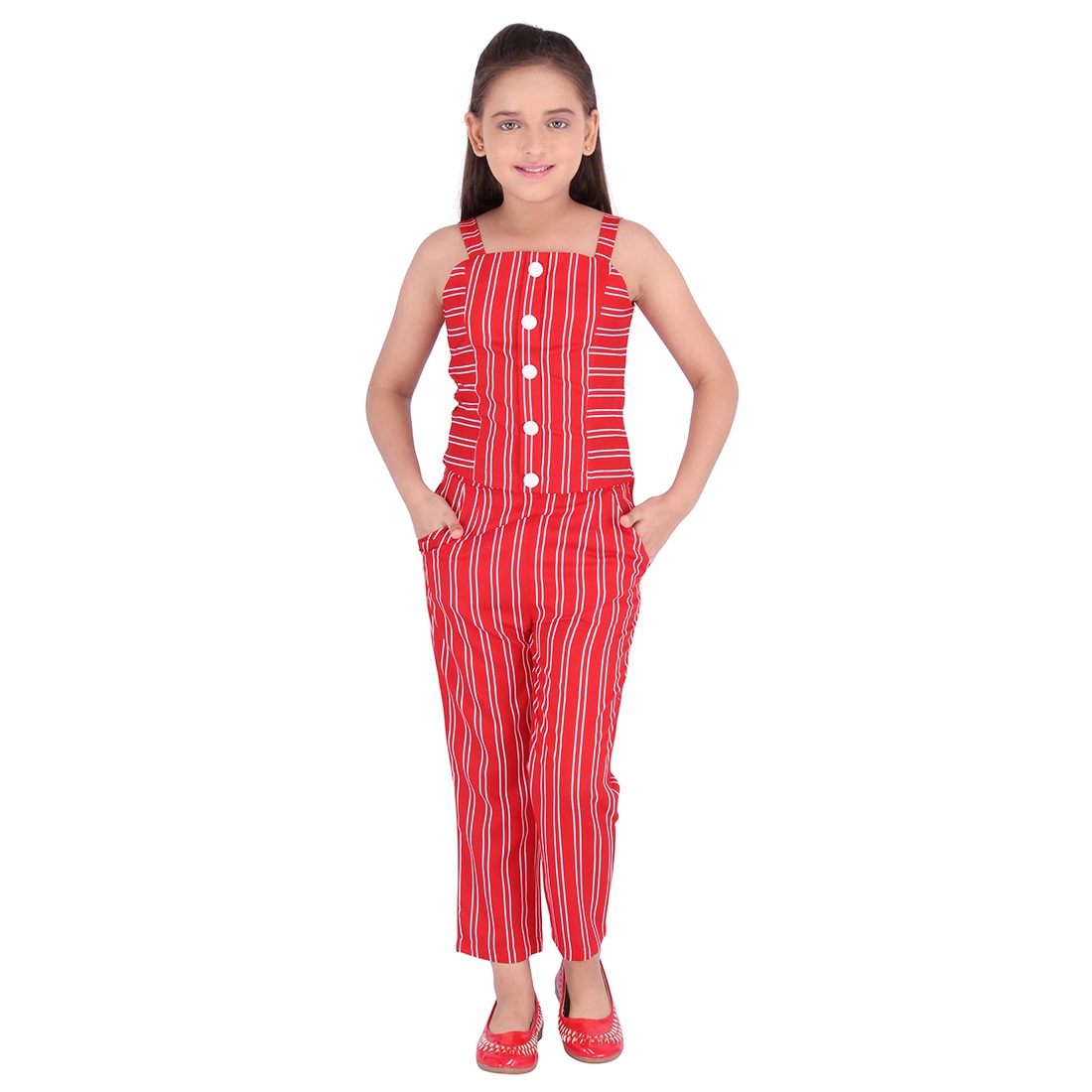 

Cutecumber Girl Polyester Top Bottom Set - Red