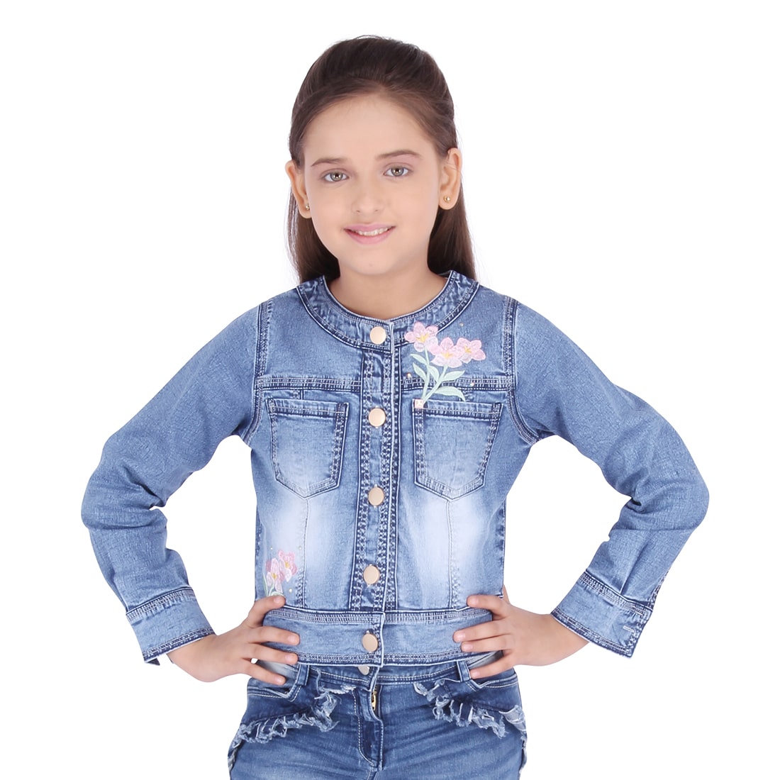

Cutecumber Girl Denim Solid Shirt - Blue