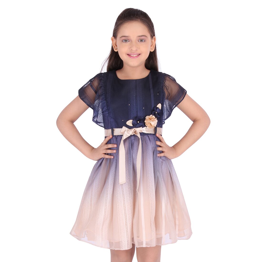 

Cutecumber Blue Lace Short Sleeves Knee Length Princess Frock ( Pack of 1 )