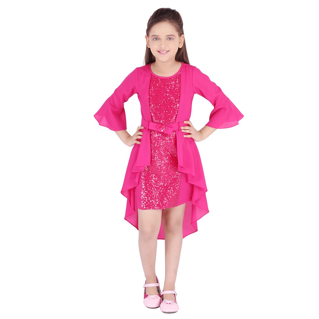 

Cutecumber Pink Georgette 3 4th Sleeves Knee Length Princess Frock ( Pack of 1 )