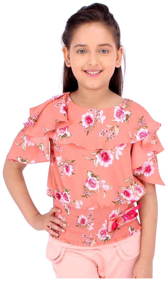 

Cutecumber Girl Satin Floral Top - Orange