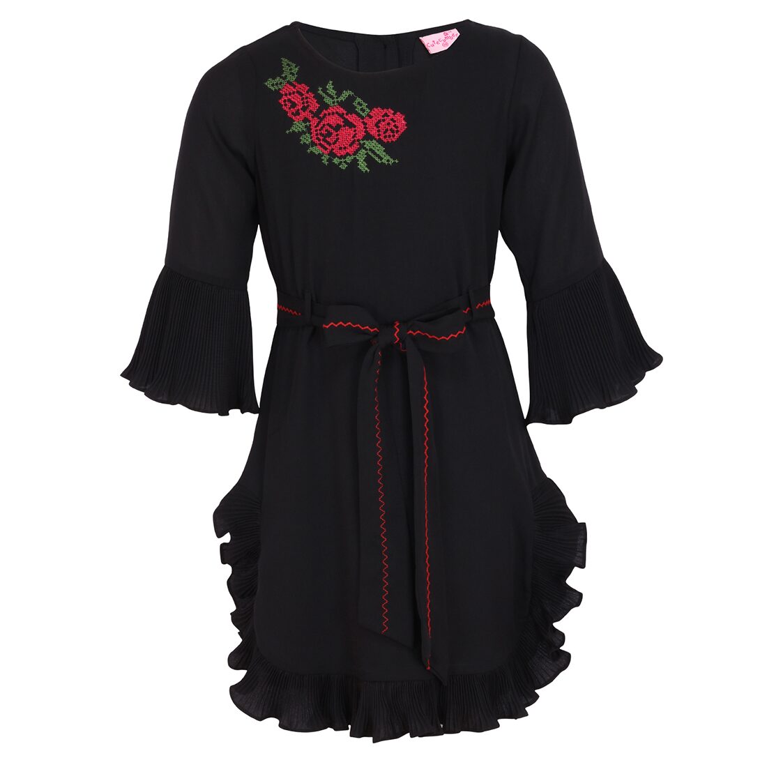 

Cutecumber Black Georgette 3 4th Sleeves Knee Length Princess Frock ( Pack of 1 )