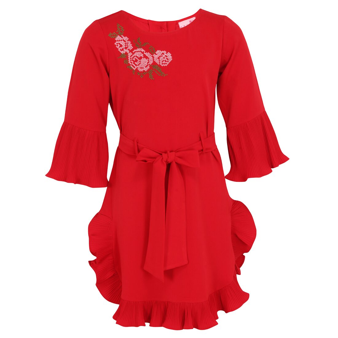 

Cutecumber Red Georgette 3 4th Sleeves Knee Length Princess Frock ( Pack of 1 )