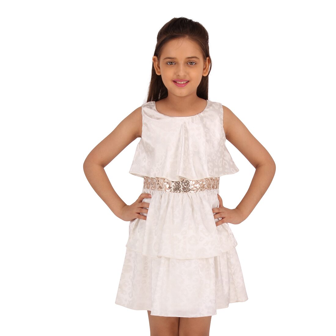 

Cutecumber White Satin Sleeveless Knee Length Princess Frock ( Pack of 1 )