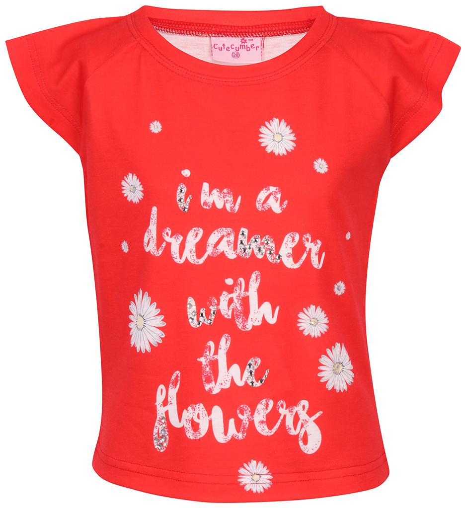 

Cutecumber Girl Knitted Printed T shirt - Red