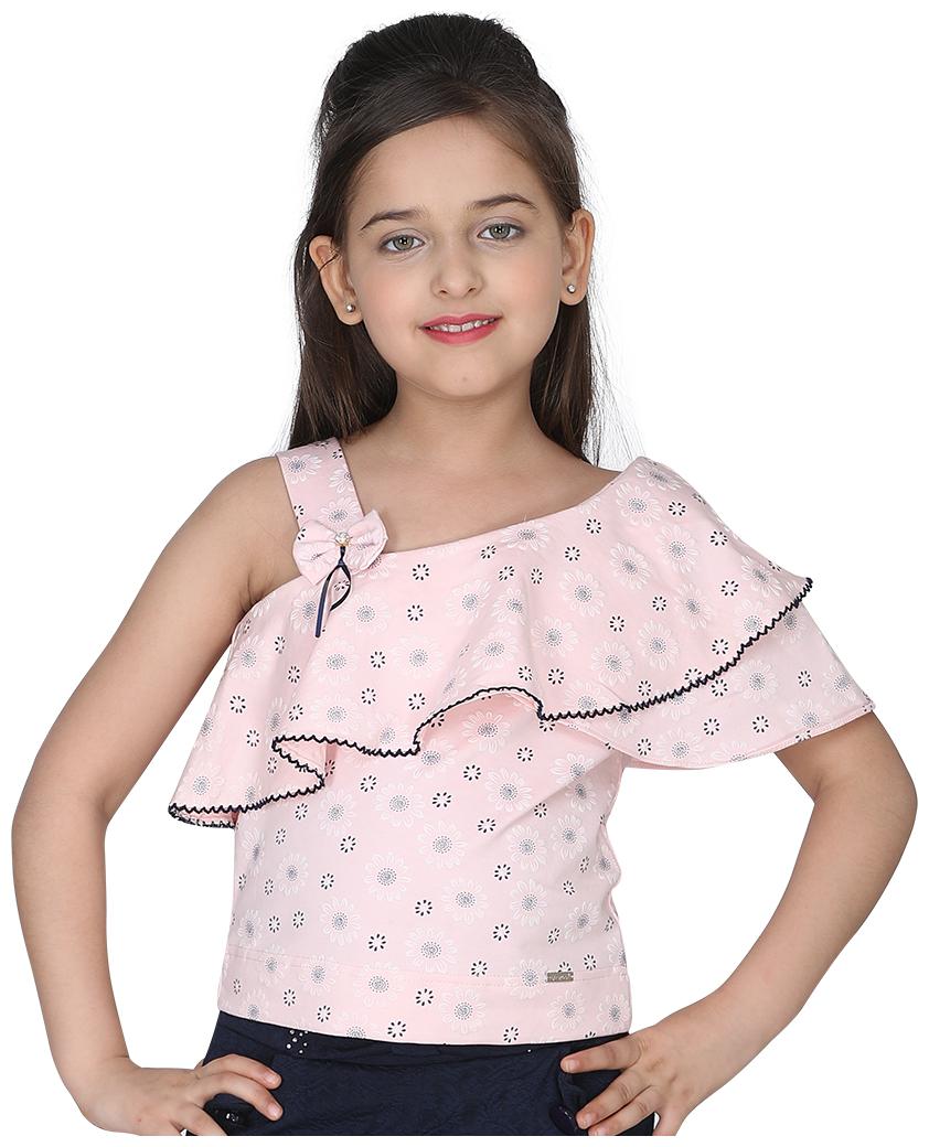 

Cutecumber Girl Cotton blend Floral Top - Pink