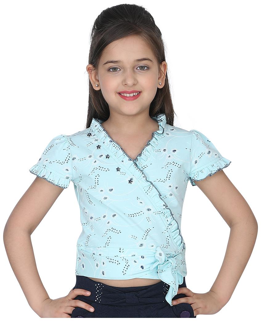 

Cutecumber Girl Cotton blend Floral Top - Blue