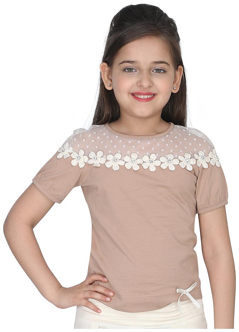 

Cutecumber Girl Cotton blend Embellished Top - Brown