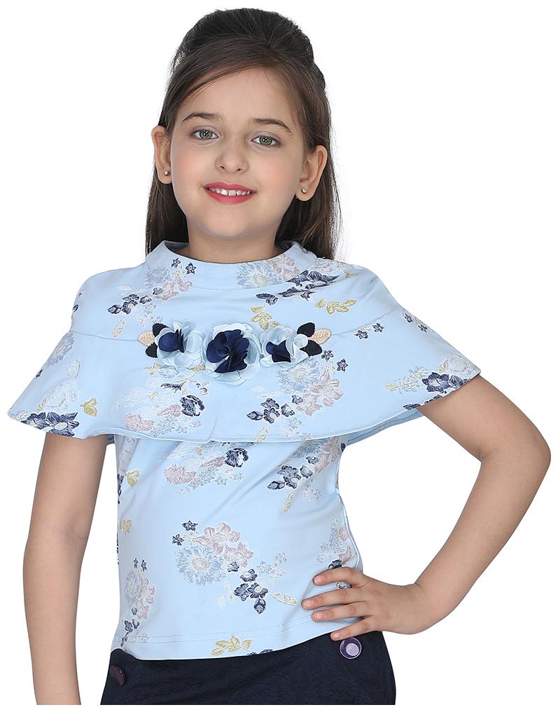 

Cutecumber Girl Cotton blend Floral Top - Blue