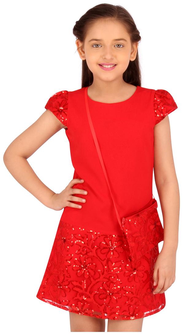 

Cutecumber Red Georgette Short Sleeves Knee Length Princess Frock ( Pack of 1 )