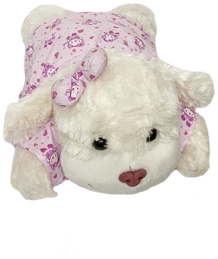 

DANR Super Soft White Laying Dog Toy with Bow Matching to it s Flowery Jacket Super Soft Hugging Cuddly Dog Toy (Pink)