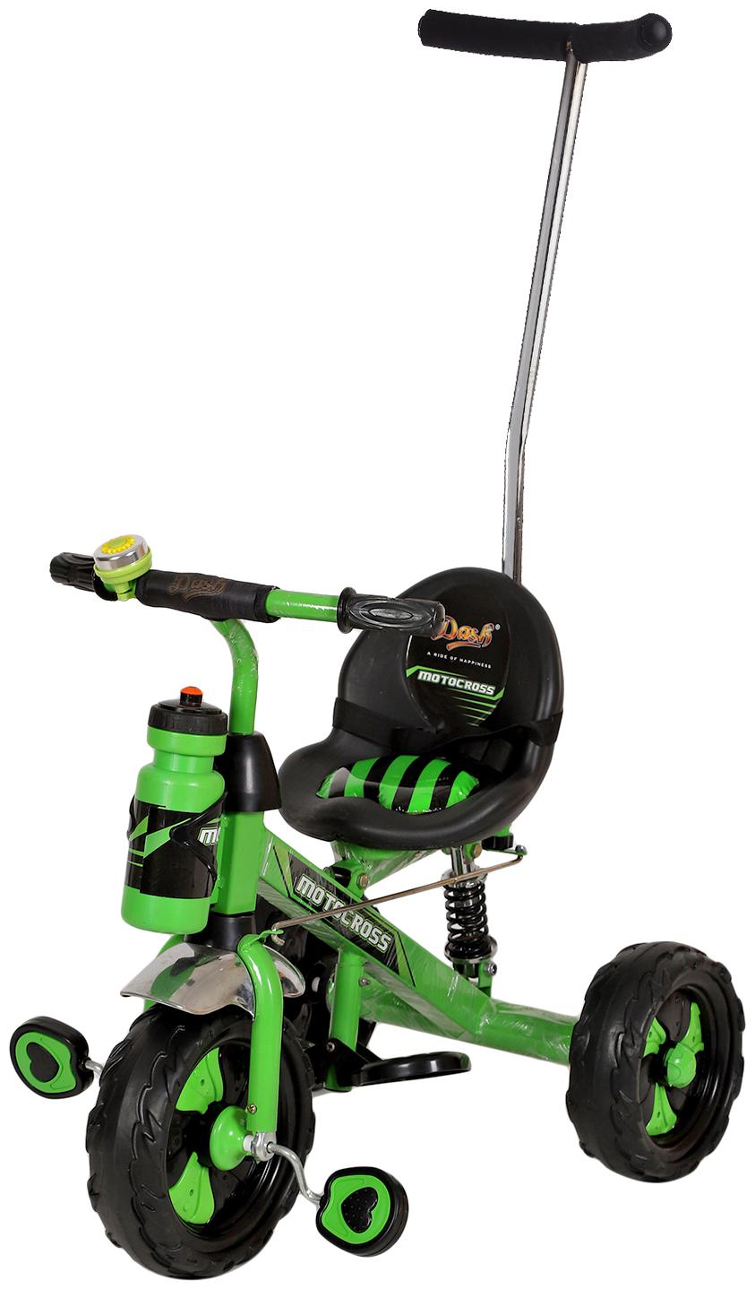 Dash Motocross Stylish Tricycle with Strong Frame, Cute Bell, Footrest, High Back Rest n Parent Push Handle Green by Valentino