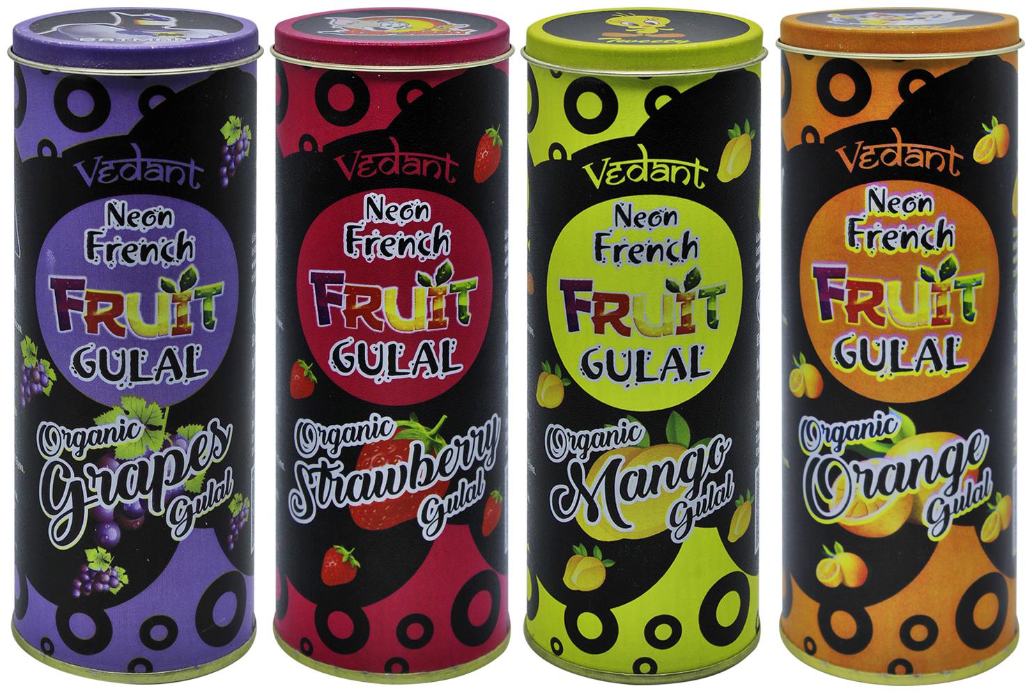 

Dealbindaas Vedant Organic Fruit Gulal Canister Non-Toxic Fresh Nature Fregnence(175gm in each Cane)- Pack of 4
