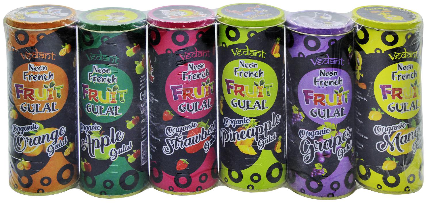 

Dealbindaas Vedant Organic Fruit Gulal Canister Non-Toxic Fresh Nature Fregnence(175gm in each Cane)- Pack of 6