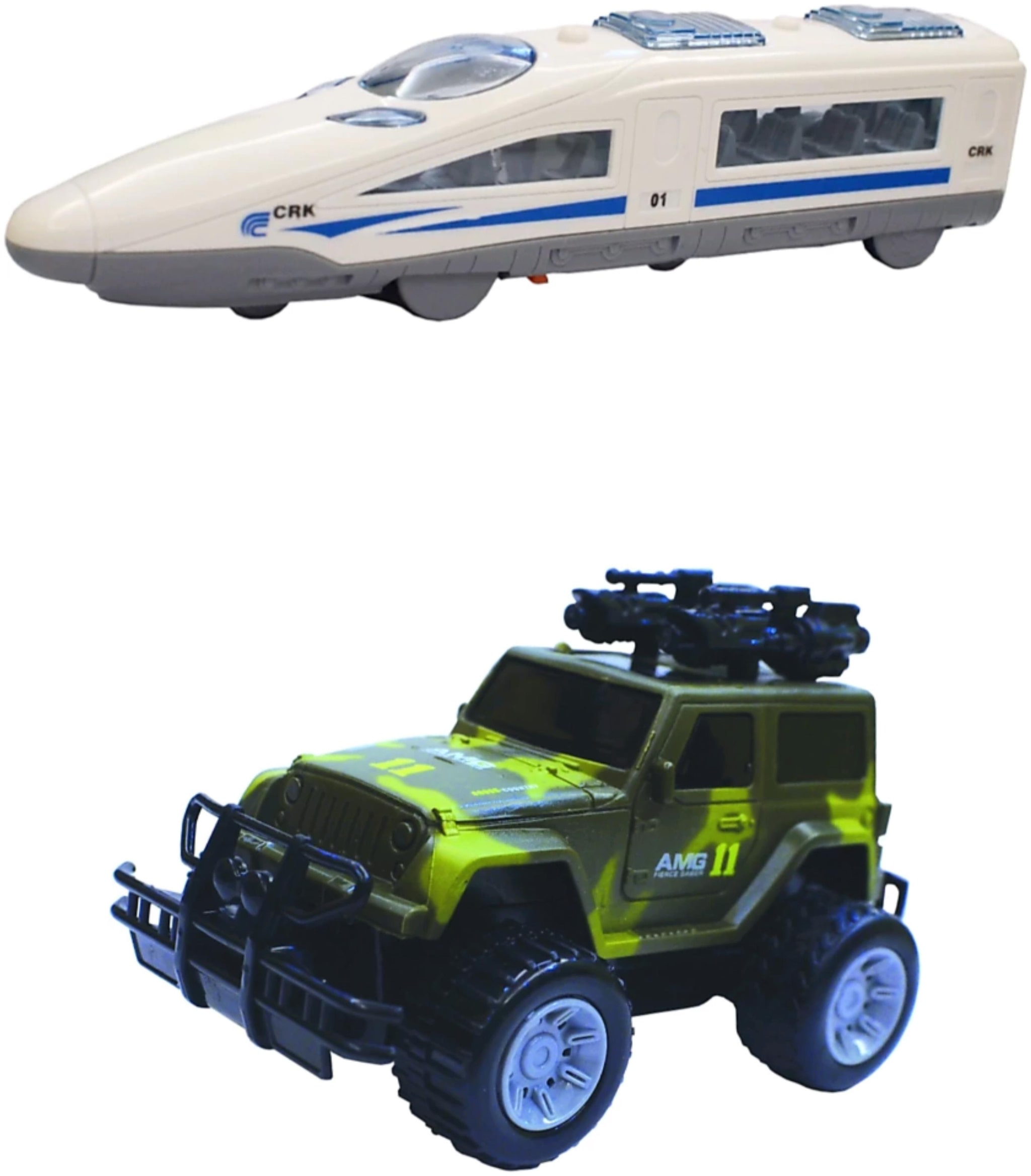 

Dee Genius Toyz pack of 2 Bullet Train Army Jeep