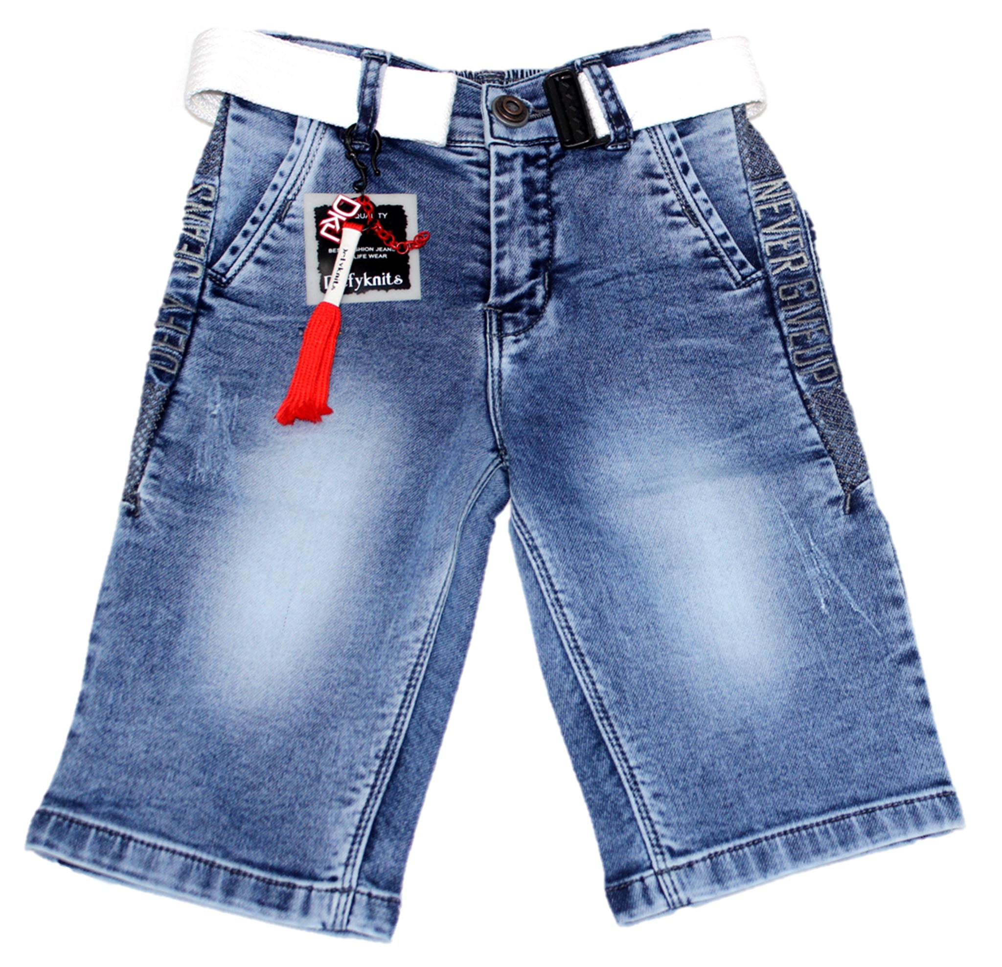 

Defyknits Denim Faded Blue Color Capri For Boy