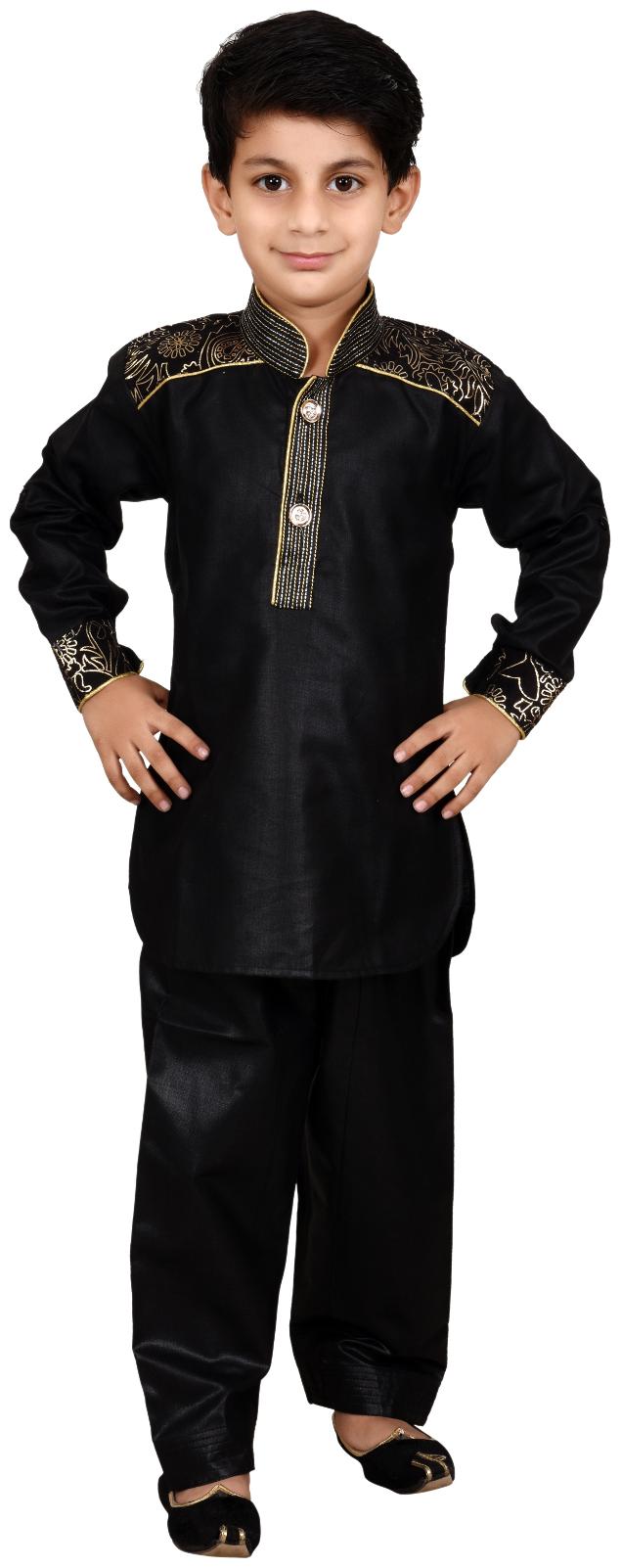 

J D Creation Boy Cotton Printed Kurta pyjama set - Black
