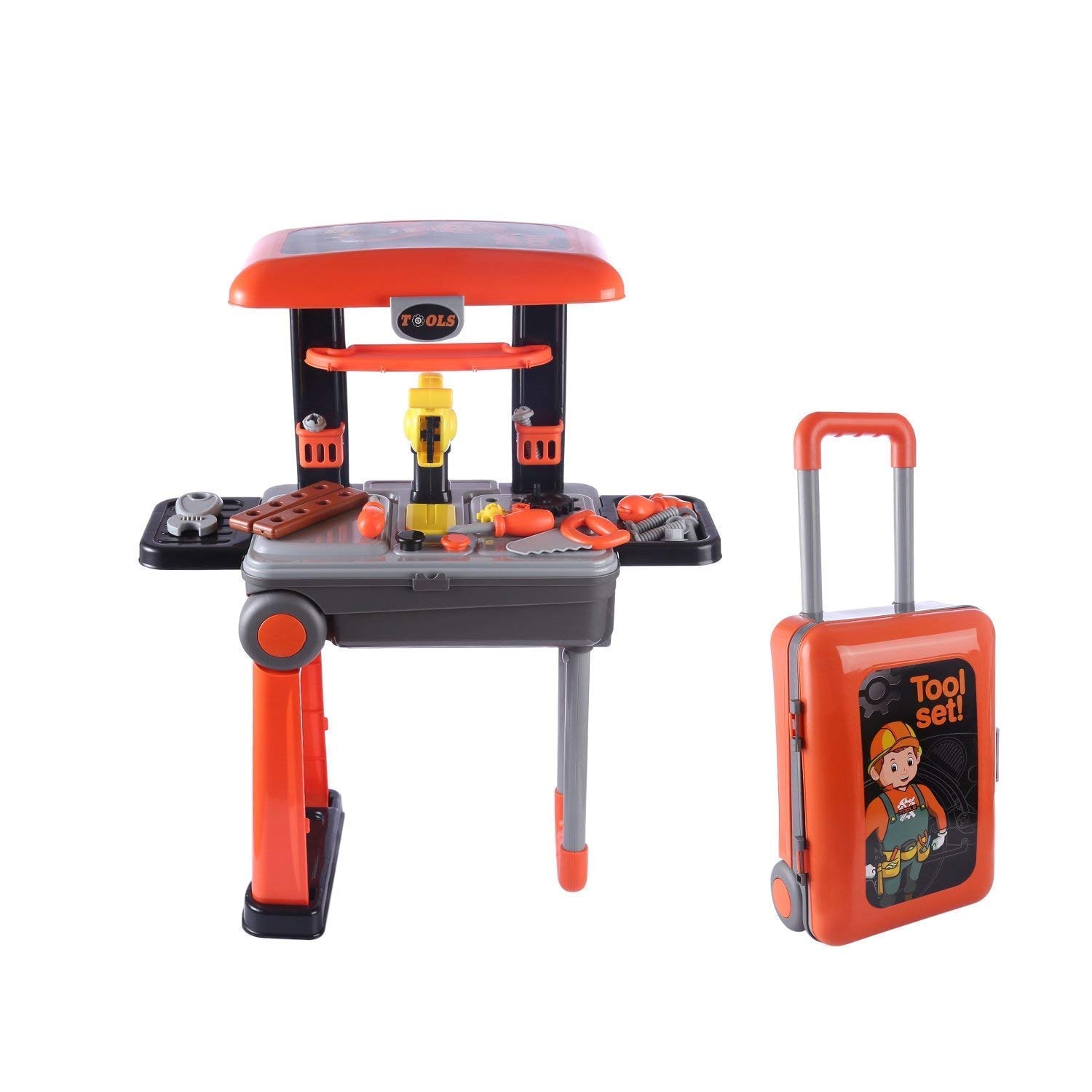 

Dev Enterprise Portable 2 in 1 Deluxe Tool Set Cum Briefcase Tool Kit for Kid s with Suitcase Trolley 46 Accessories